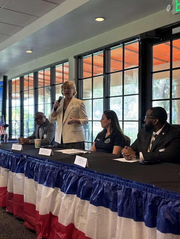 Weston Mayor Peggy Brown speaking at the 2025 Eggs & Issues legislative breakfast